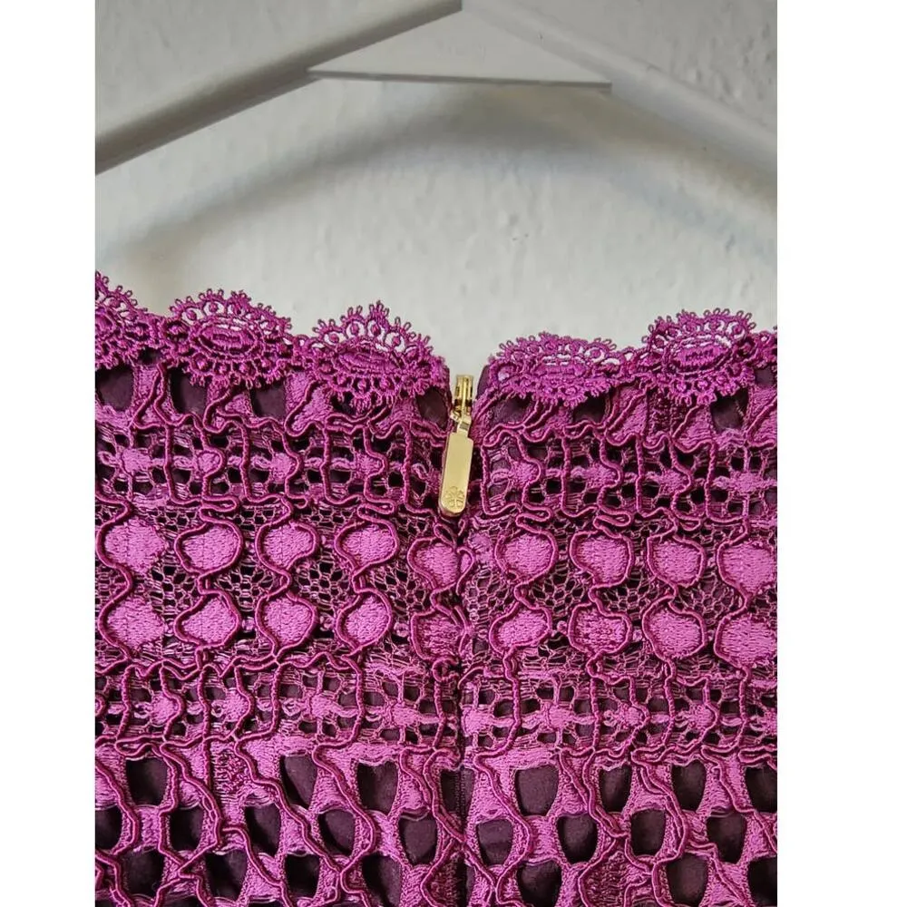 Trina Turk Geddes Blackbird Stripe Lace Sheath Dress in Plum 2 NEW - Image 9