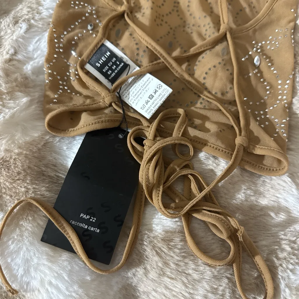 Tan Sheer Rhinestone Top - Image 5