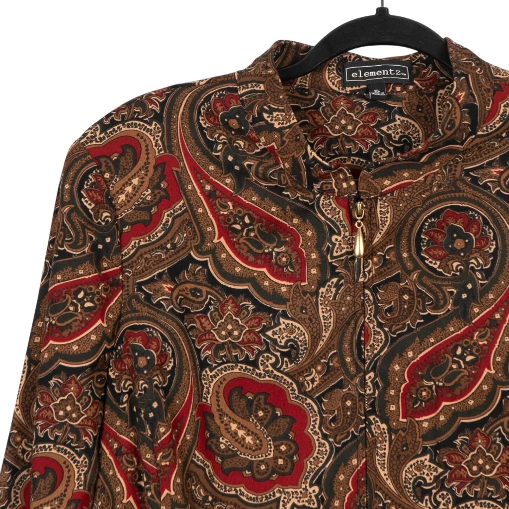 Paisley Jacket XL Womens Brown Red Green Napped Full Zip Classic Shoulder Pad - Image 2