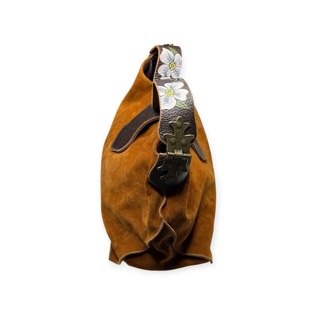 Rare: Tylie Malibu ♔ Ltd Ed Hand Painted Flower Strap Apache Bag ♔ Caramel Suede Brown - Image 3