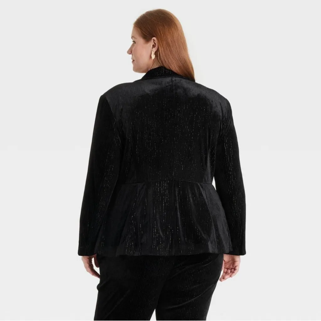 Ava&Viv Women's Black Velvet Blazer with silver details - Image 2