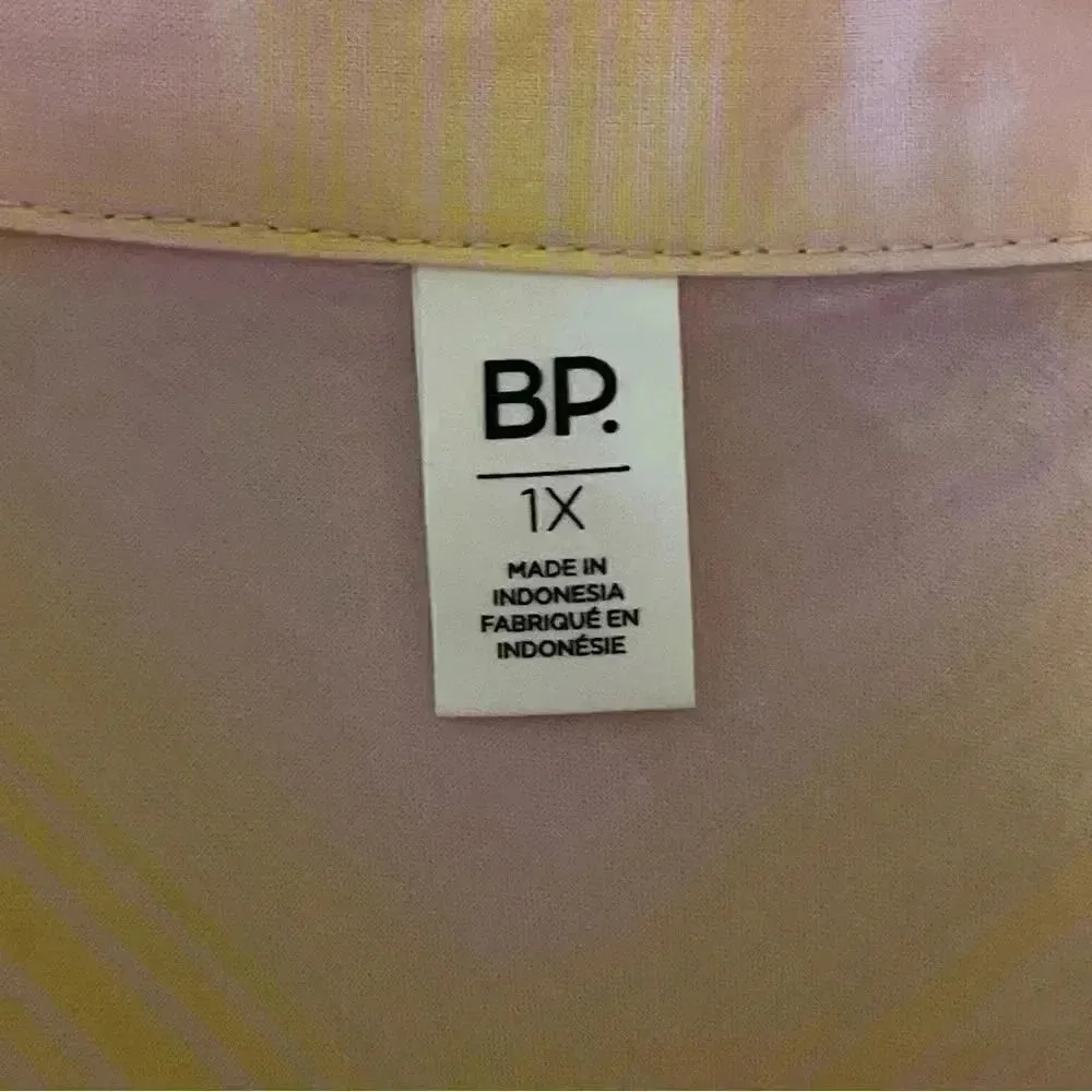 BP Window Pane Crop Boxy Pink Yellow Button-Up Shirt SZ 1X - Image 12