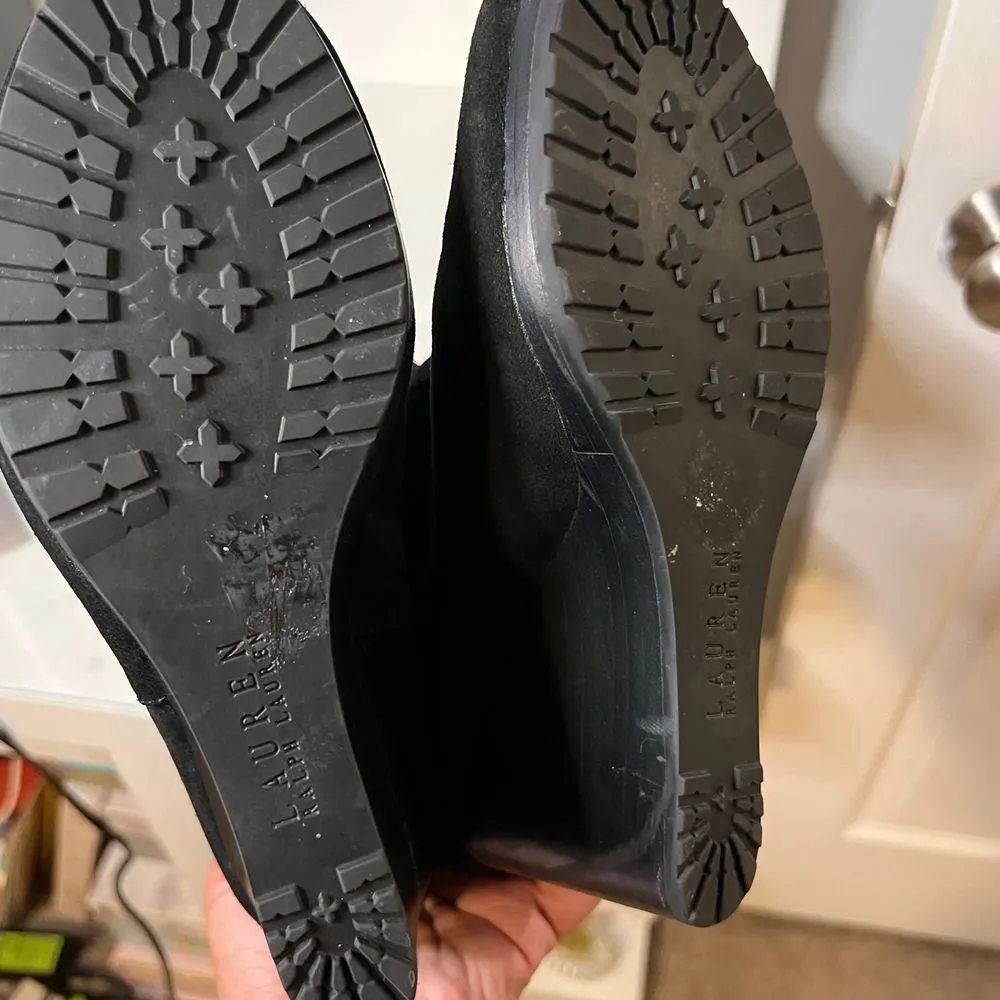 Classic Black Suede Ankle Boots with Buckle Detail Wedge Heel Casual Booties‎ - Image 5