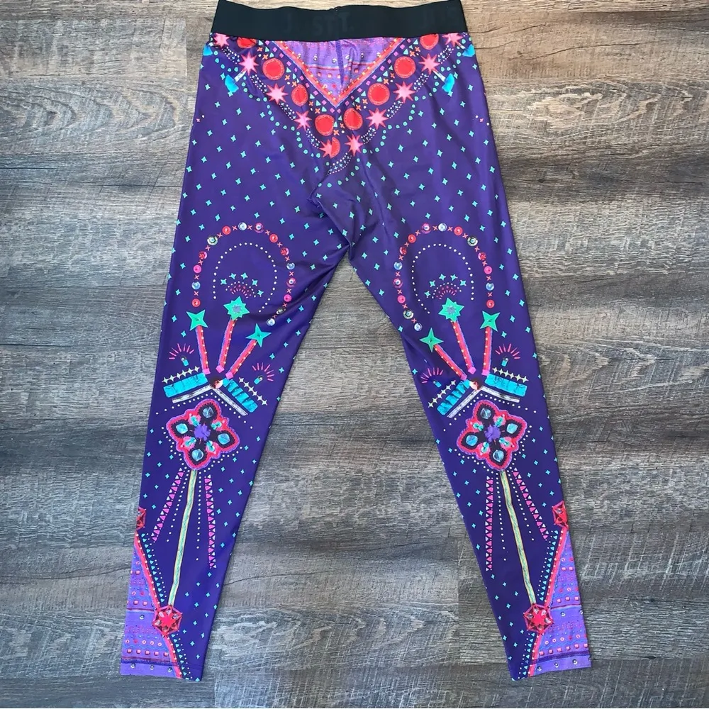 Nike Dri Fit Purple Green Midnight Craftwork Kanatani Printed Leggings Size Med - Image 7