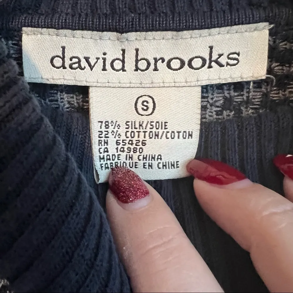 David Brooks vintage Blue Gray Houndstooth Silk Cotton Blend Turtleneck Blue - Image 4