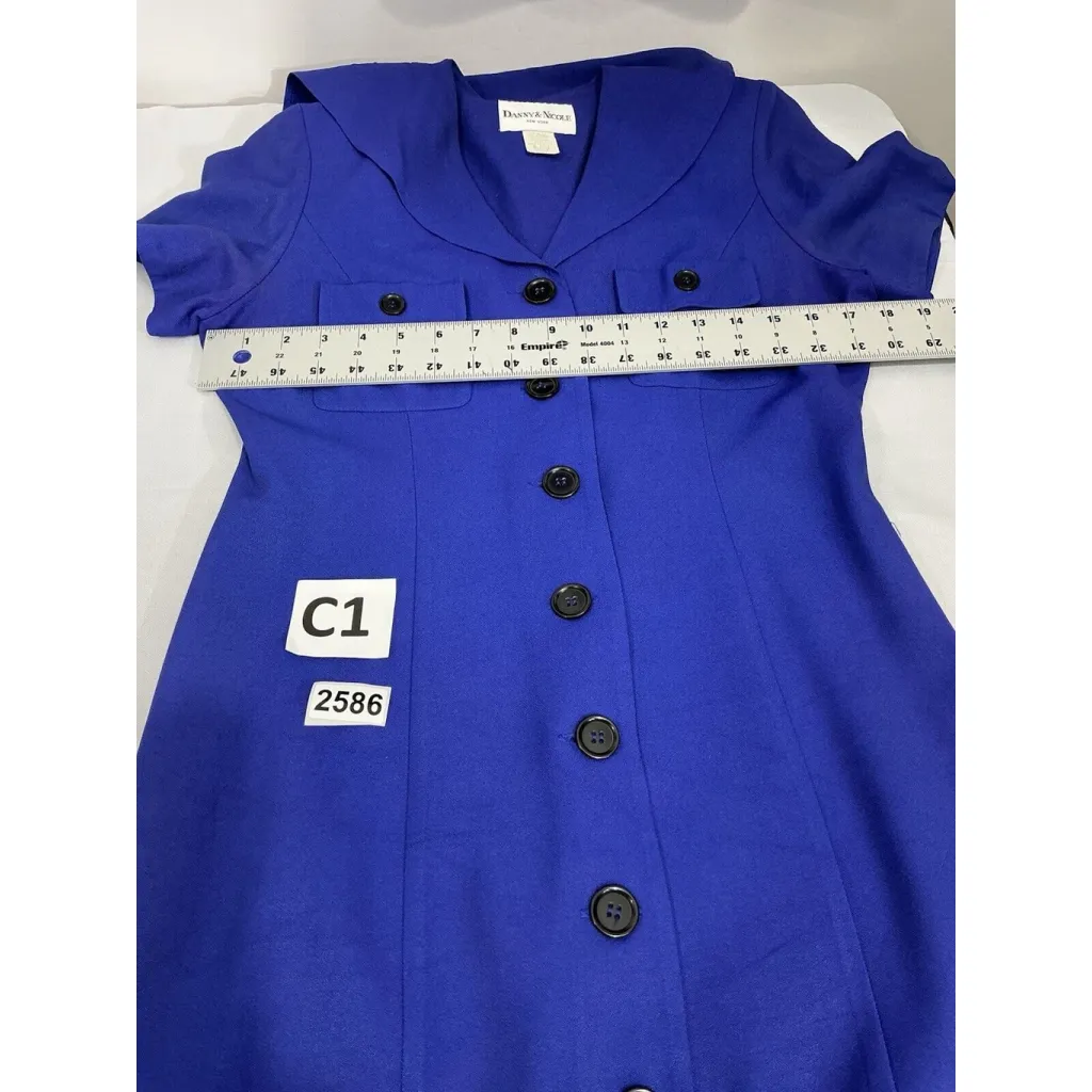 Womans Danny & Nicole Ny Blue Button Up V Neck Sailor Collar Shirt Dress 10 P - Image 4