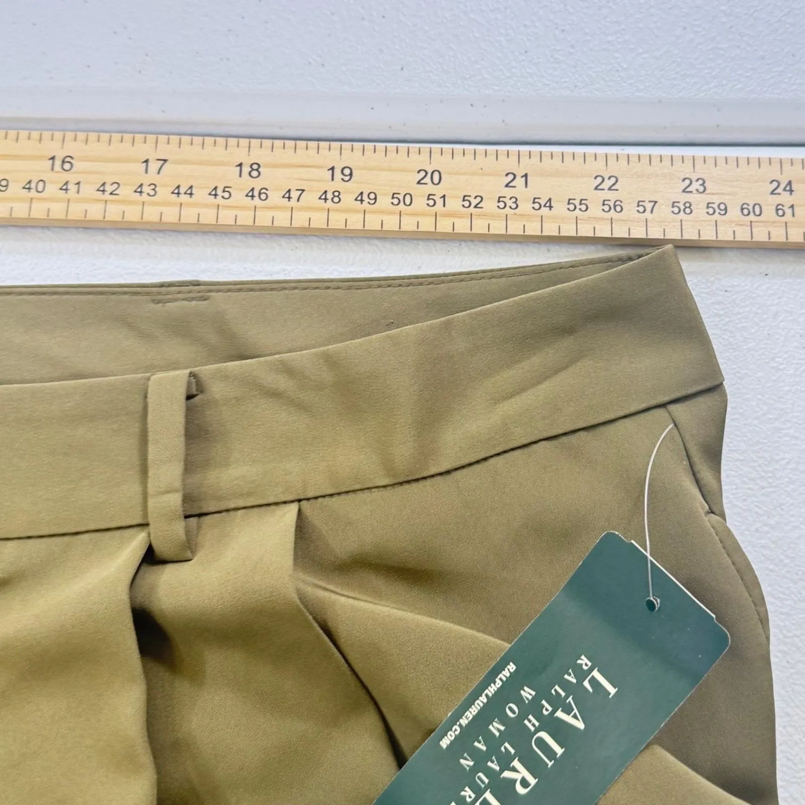 VTG Lauren Ralph Lauren Olive Green Wide Leg Pleated Skort Faux Silk 22w $99.50 - Image 4