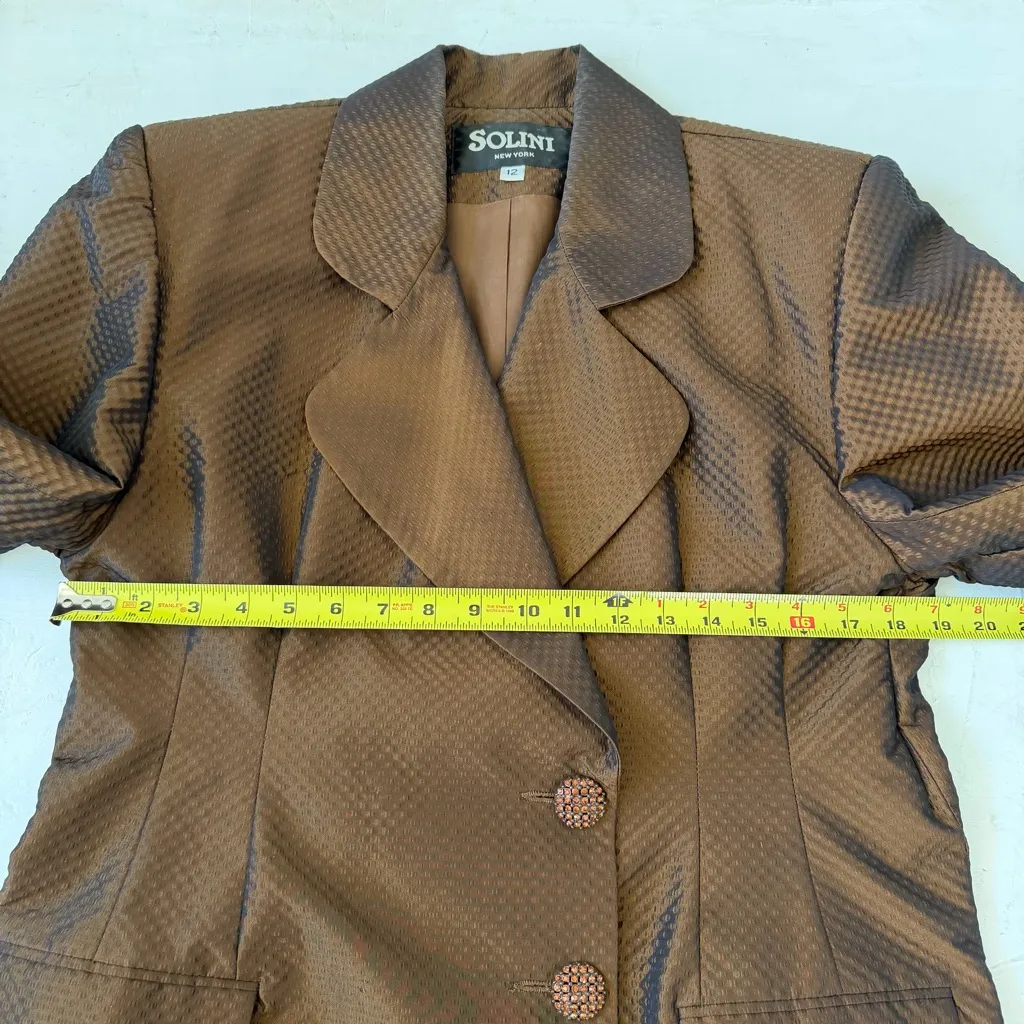 Solini New York Vintage Blazer And Skirt Suit Set Brown Textured Size 12 - Image 6