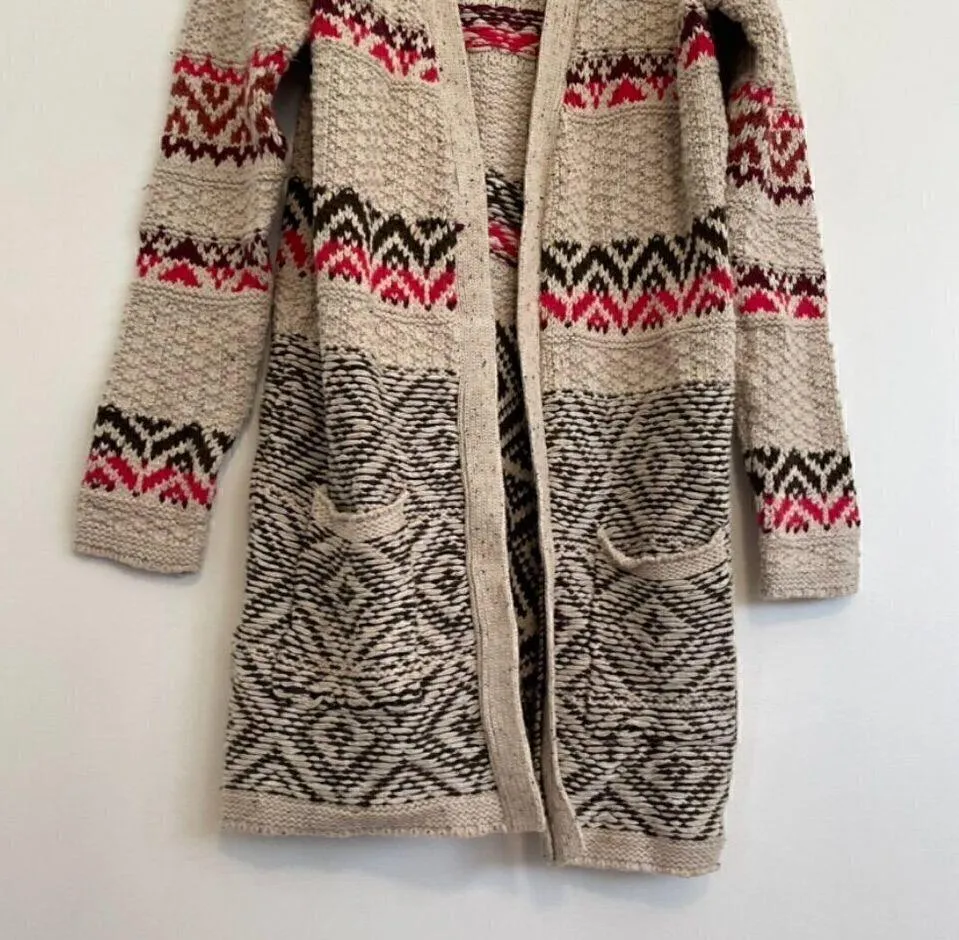 MAURICES Cream Beige Brown Pink Geometric Fair Isle Duster Long Cardigan Sweater - Image 6