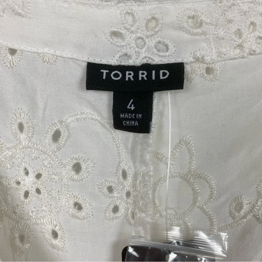 Torrid White Eyelet Button Front Midi Hi-Lo Shirt Dress Sz.4 NWT - Image 8
