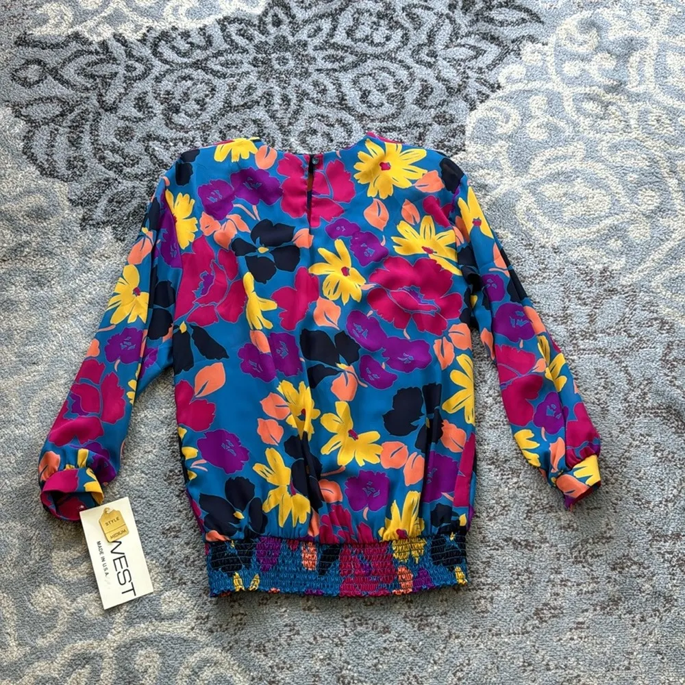 Vintage Ms.12 West Sheer Floral Blouse & Skirt Set Medium Blue - Image 11