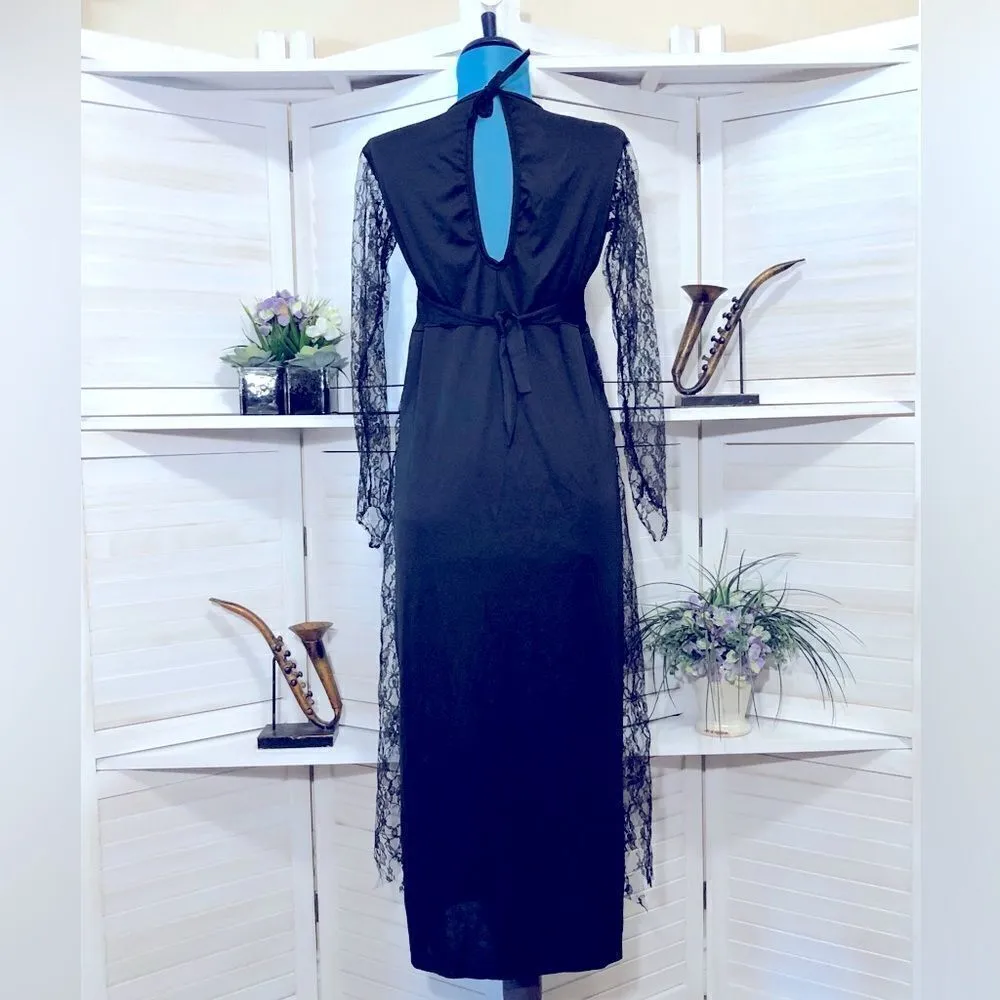 Vintage 90s Y2K gothic witch costume sheer black lace cosplay maxi dress Sz M Size M - Image 2