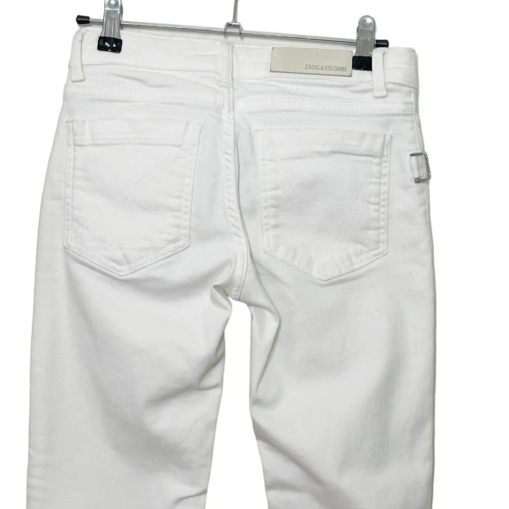 Zadig & Voltaire White Ava Permanent Low Rise Frayed Hem Jeans White Size 24 - Image 14