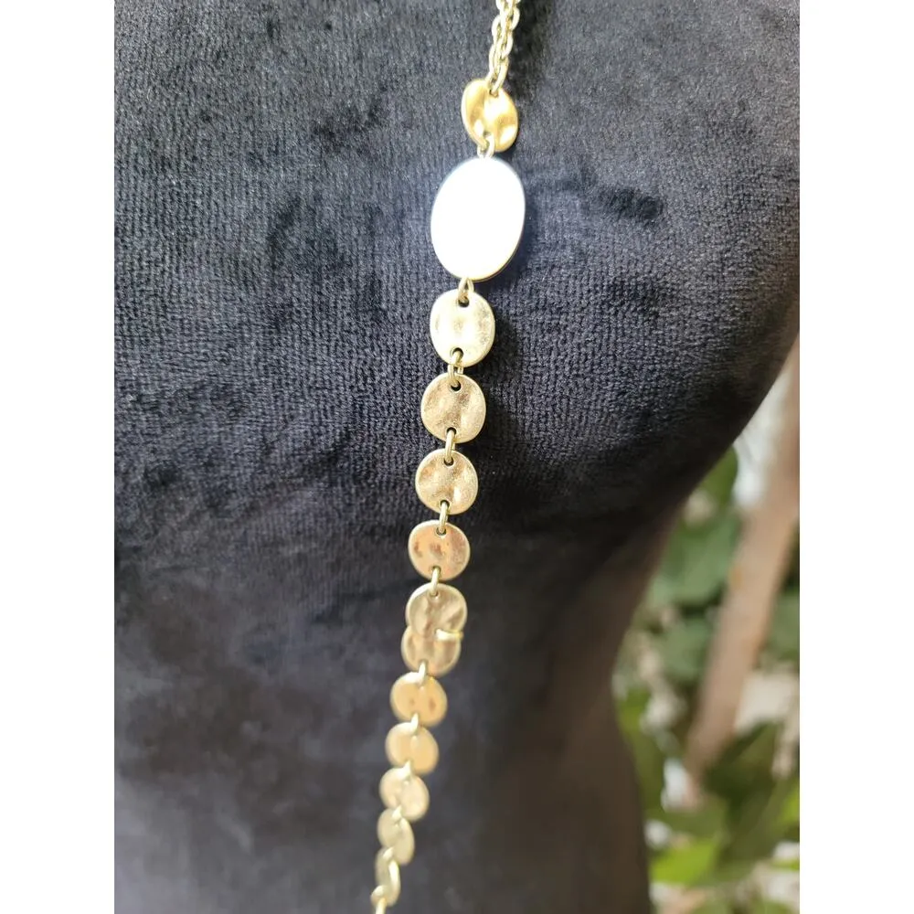 Women's Gold Chain Necklace with Mother of Pearl and Coin Links Clasp - Image 3