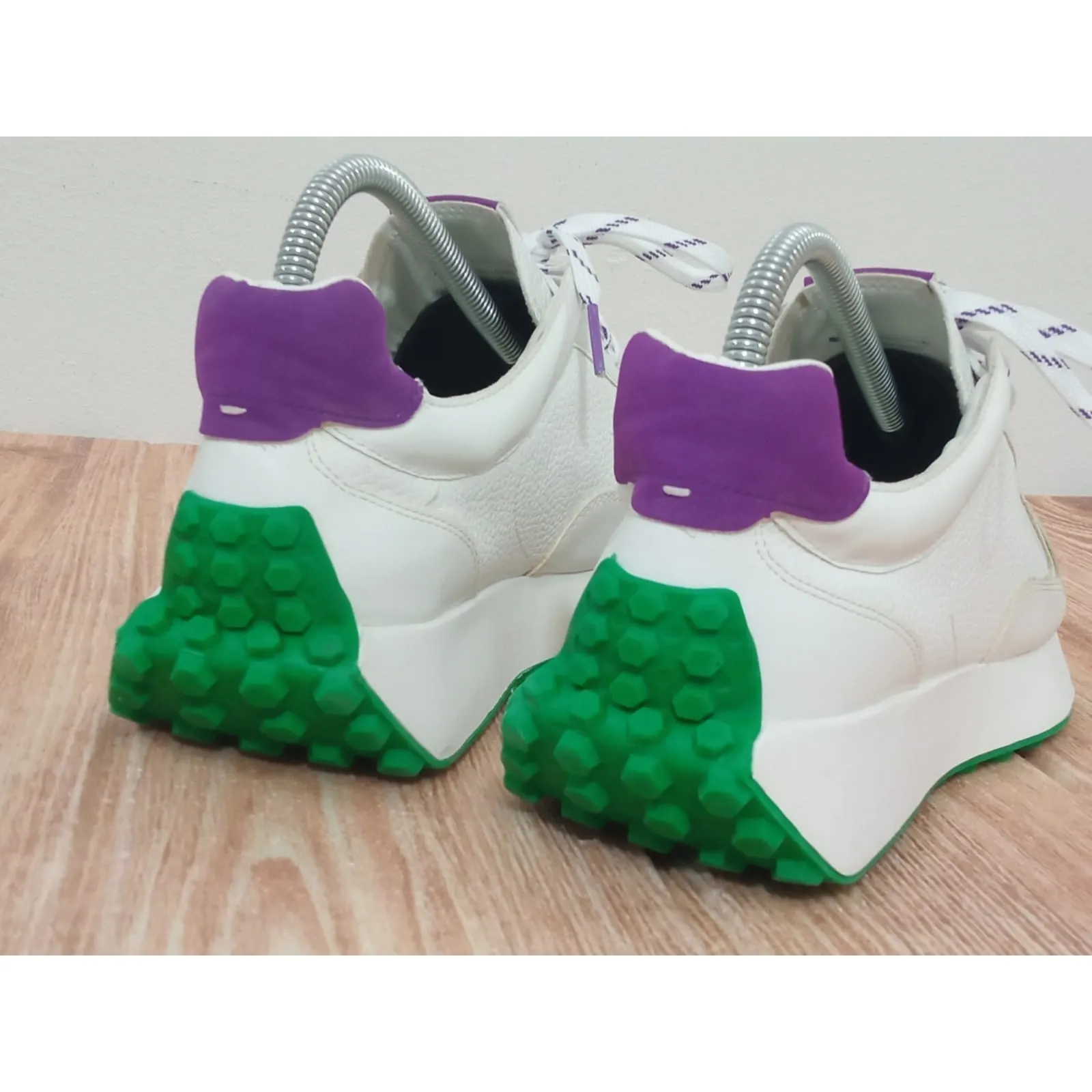 Zara Women's Sneakers Lace-Up Off White Purple Green Size EU 39 - Image 7