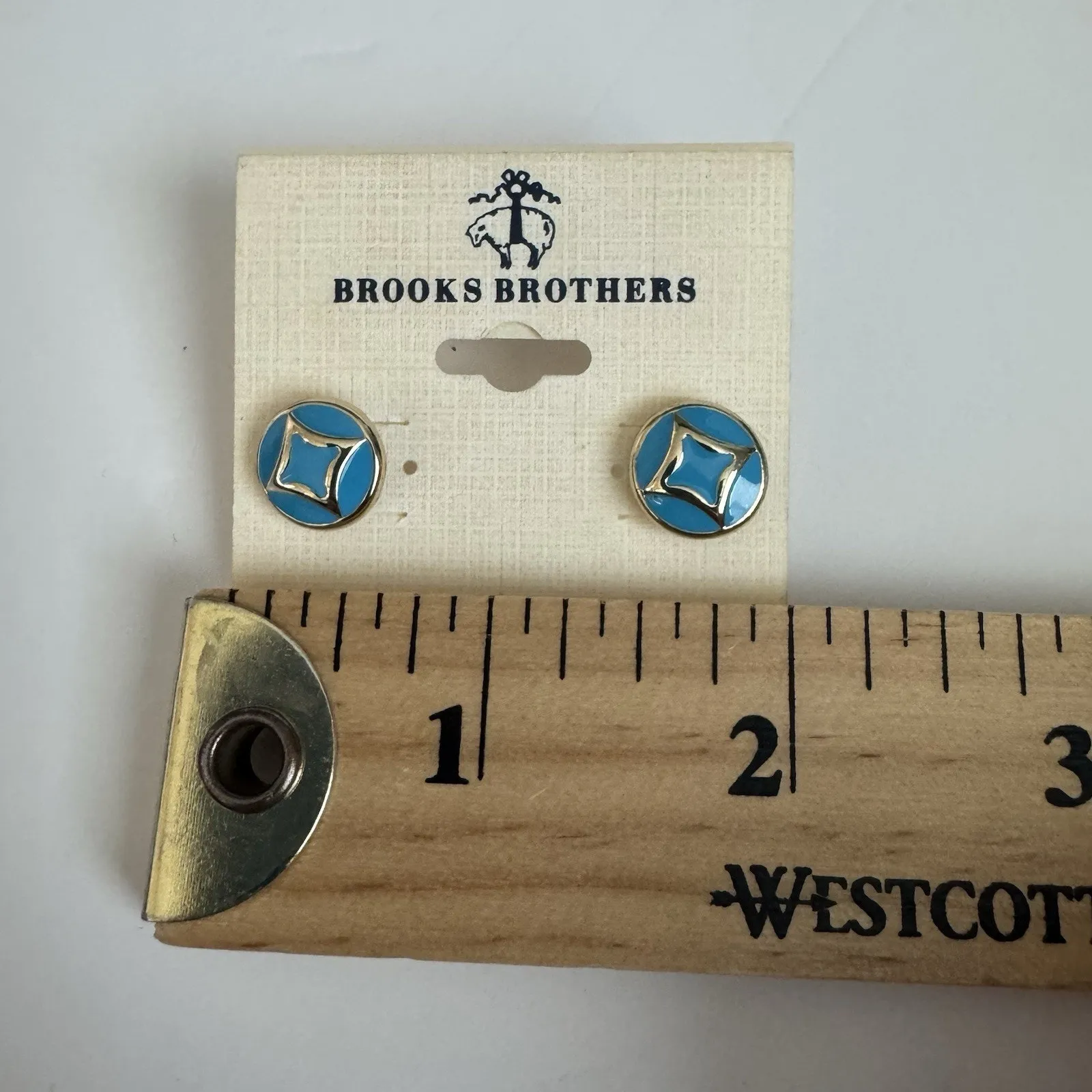 NEW Brooks Brothers Turquoise Gold Enamel Stud Earrings Nickel Free Button Style - Image 5