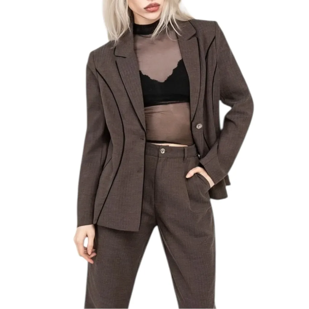 Disturbia Cointrelle Herringbone Piped Blazer size 16 Long Sleeve NWT Collared Gray - Image 3