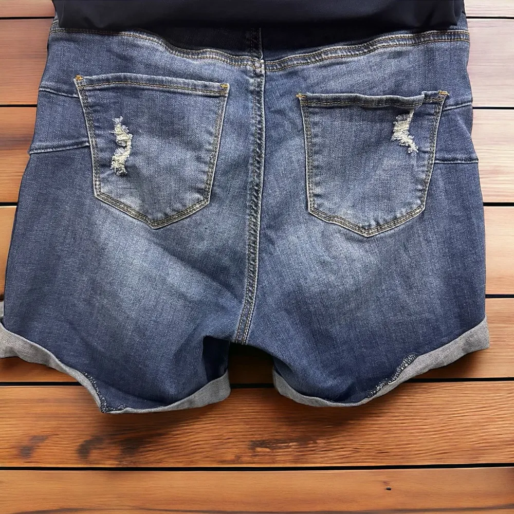 Song Maternity Denim Distressed Cuffed Blue Jean Full Belly Band Shorts Medium Size undefined - Image 6
