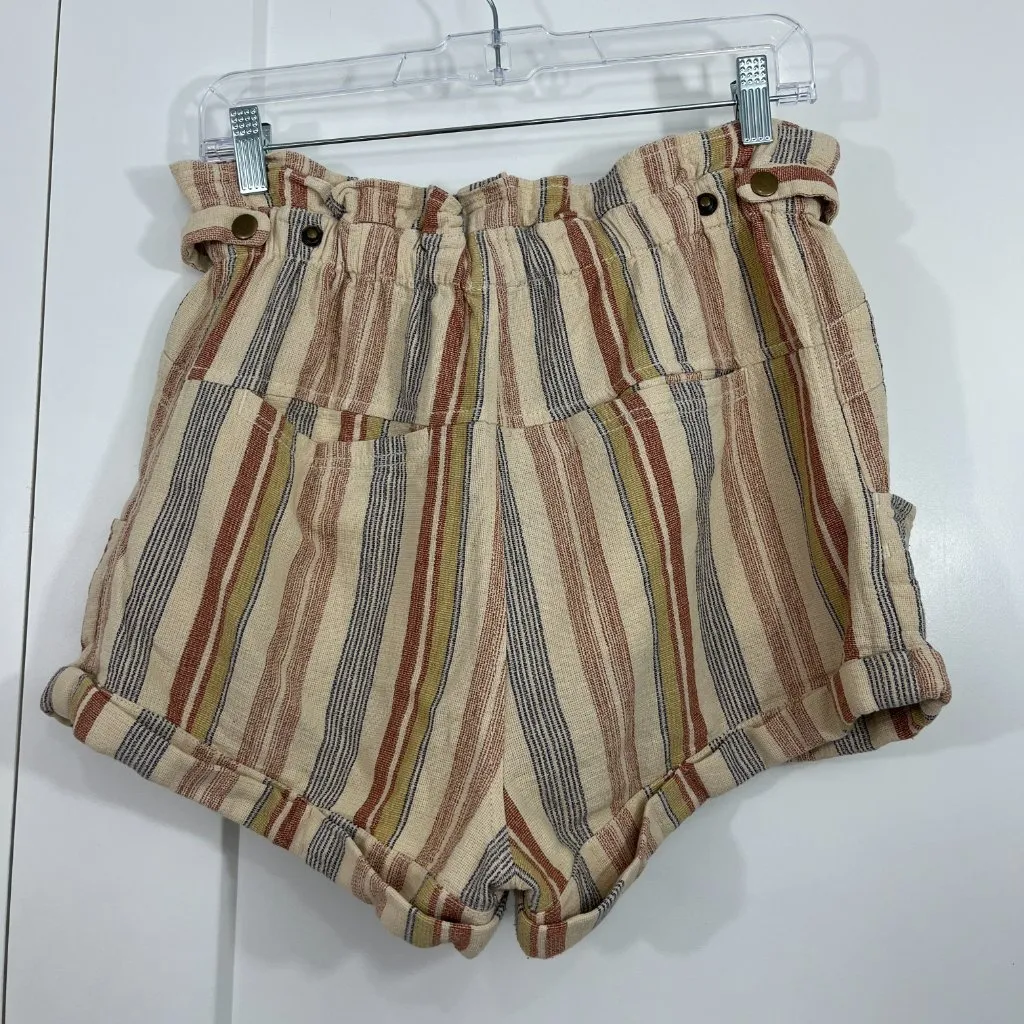 Free People Small Blue, Orange Stripe Topanga Cotton Yarn Dye Paperbag Shorts - Image 8