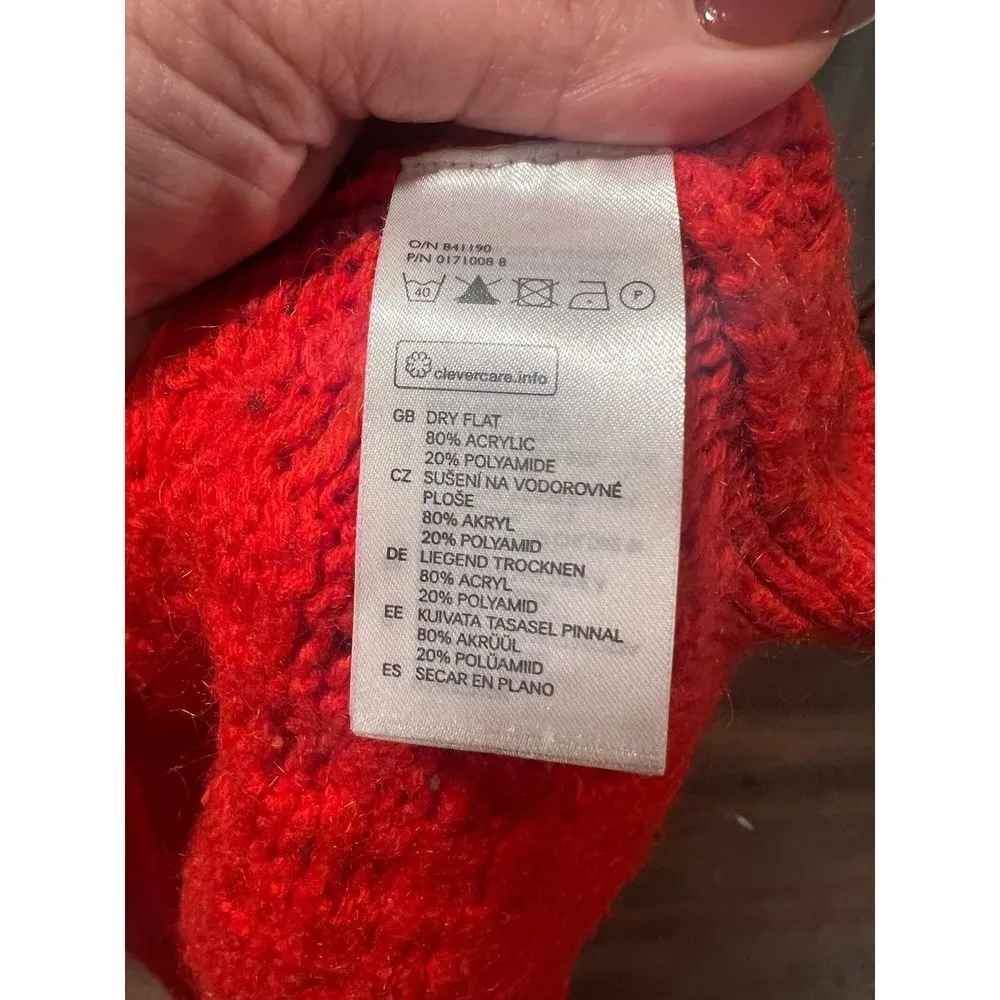 H&M Women’s Preppy Cableknit Chunky Oversized Sweater Orange Red Small - Image 7