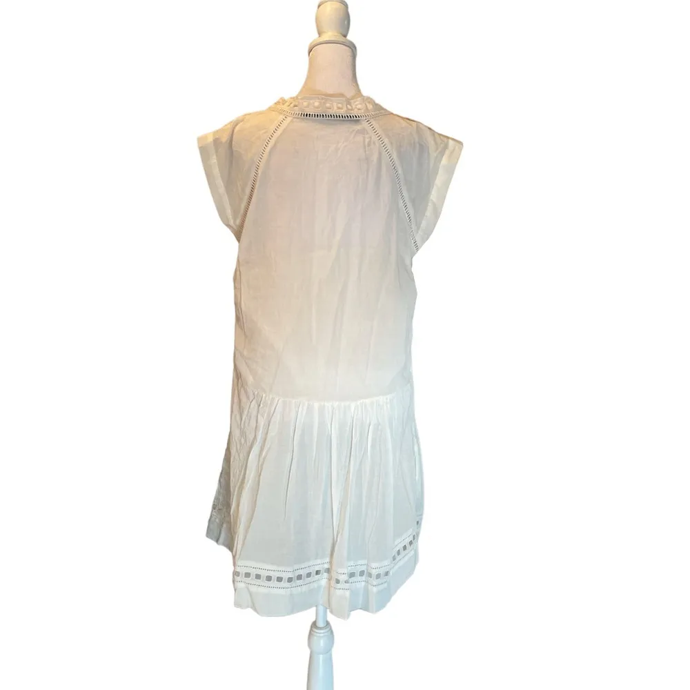Off-White Eyelet Sheer Lightweight Knee Length Short Sleeve Dress L - Image 4