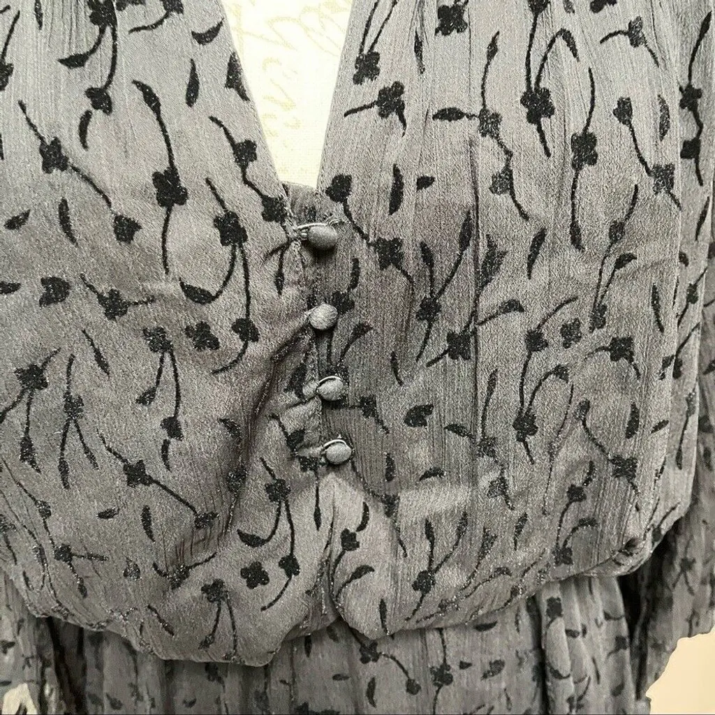 Zara Fit & Flare Mini Dress Black Velvet Floral Balloon Sleeves Size S - Image 6