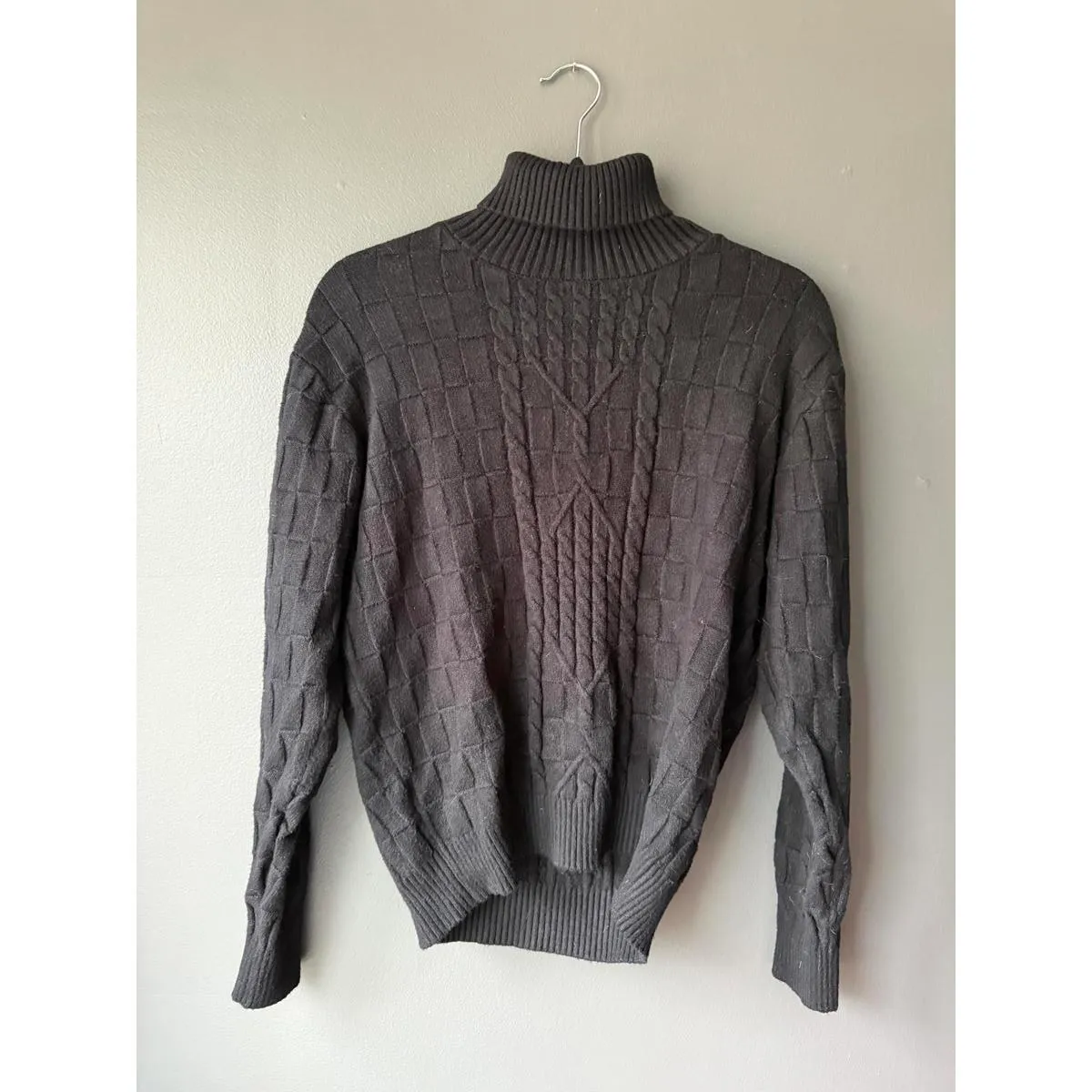 Black Cable Knit Turtleneck Sweater by Coofandy Size L - Image 2