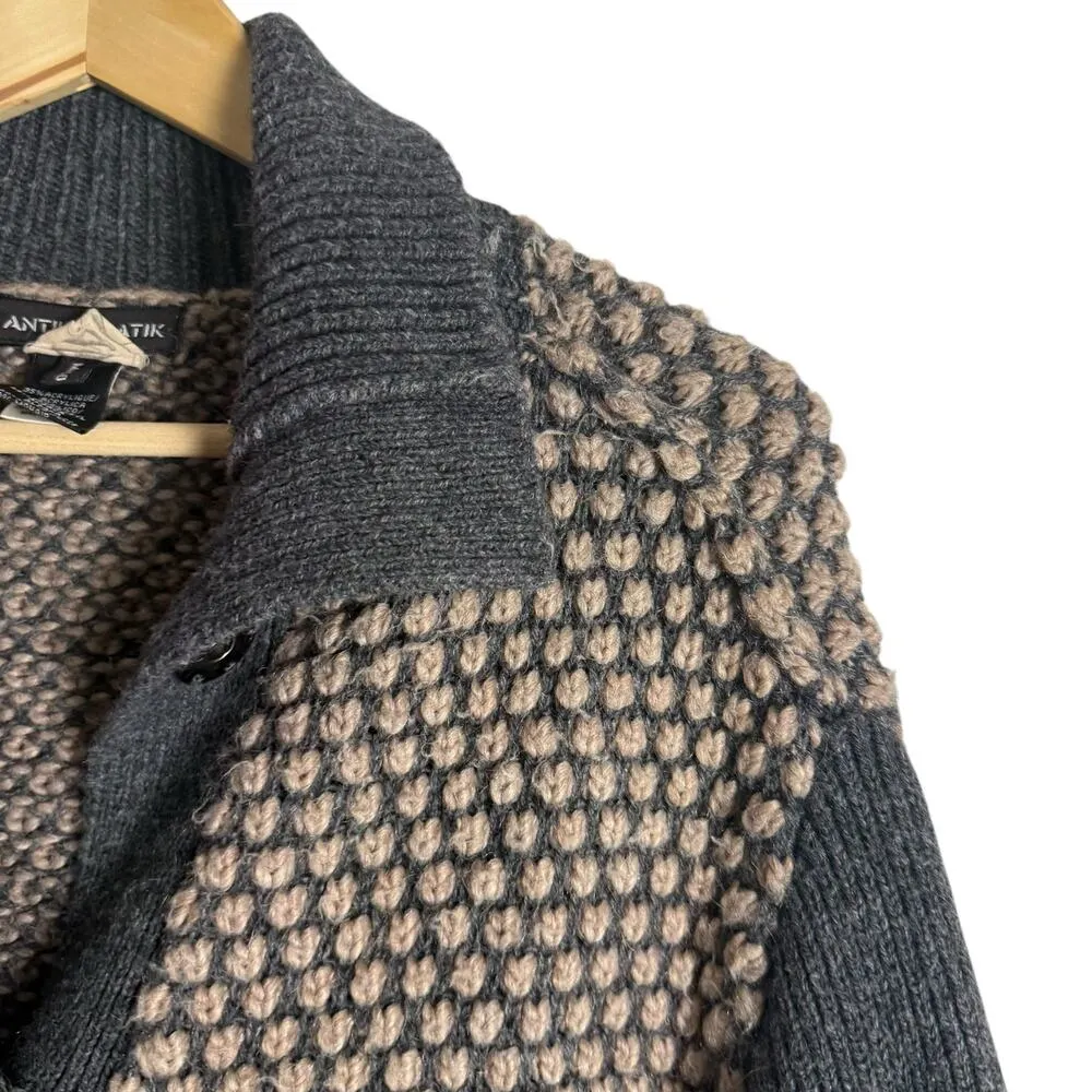 Antik Batik Chunky Knit Gray Tan Alpaca Wool Long Cardigan Sweater Size Medium - Image 4