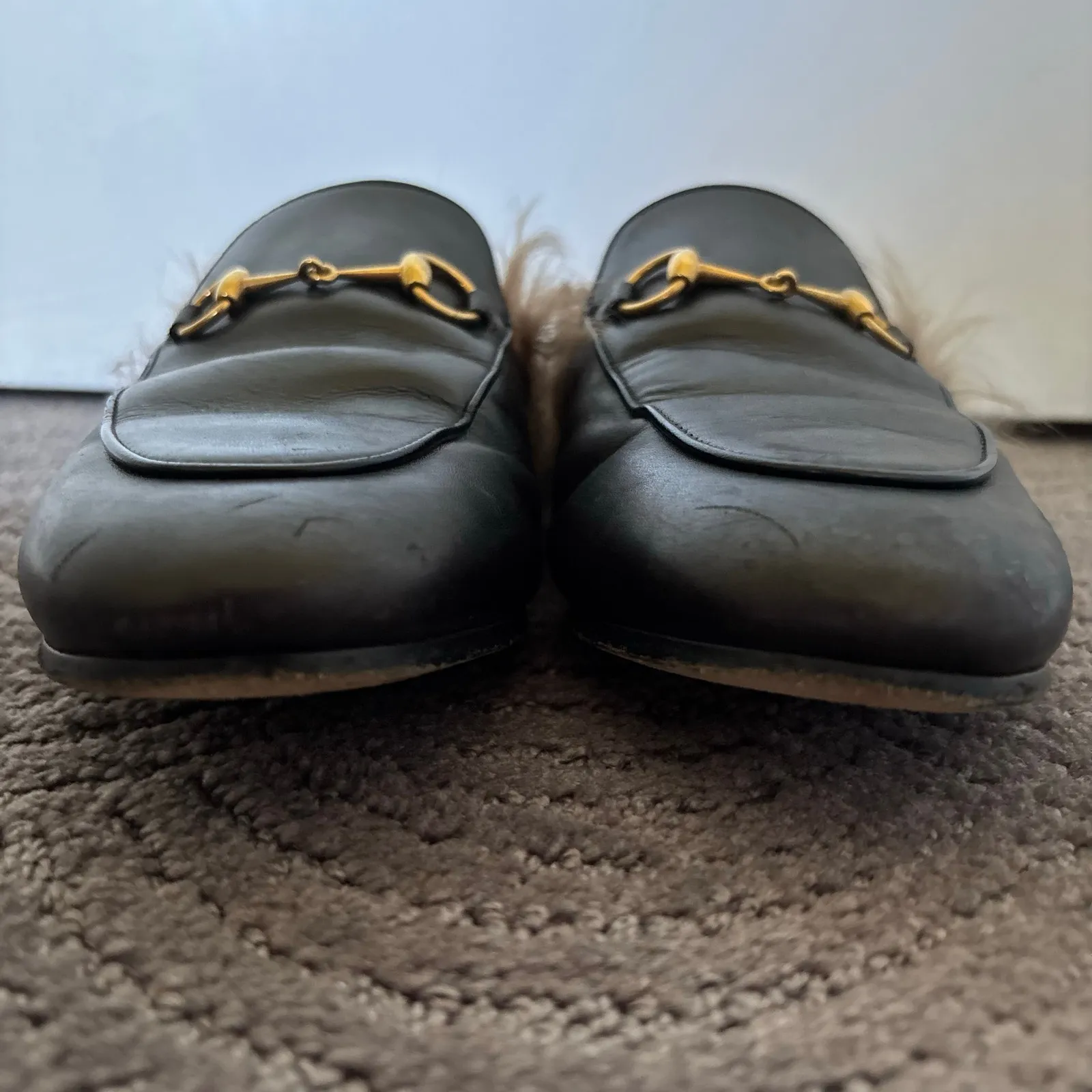 Gucci Princetown Horsebit Fur Lined Flat Loafer Mule Black Leather Size EU 38.5 - Image 8