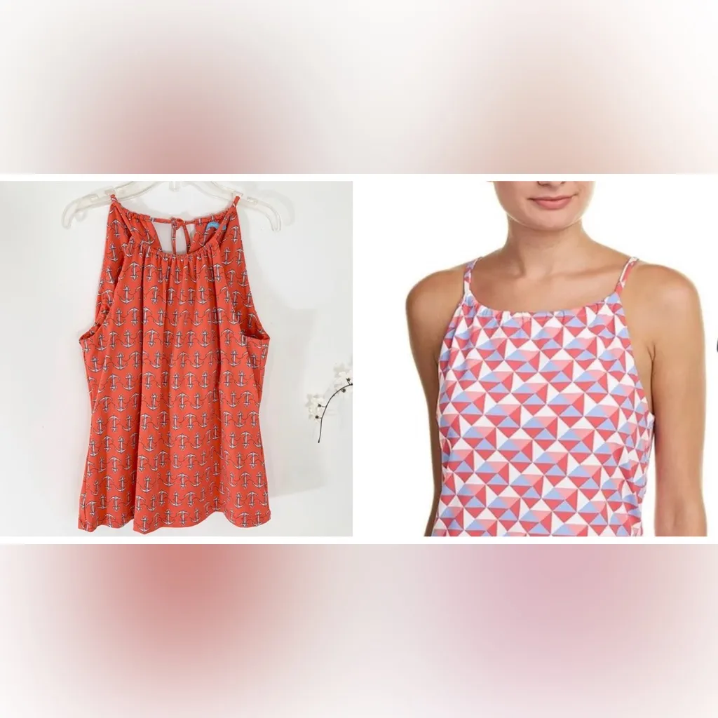 J. McLaughlin Coral Anchor Print Blouse size large - Image 2