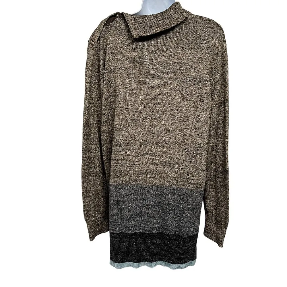 NEW Gap Striped Snap Turtle Neck Long Tunic Sweater Knit Top Split Cowl Sweater - Image 3