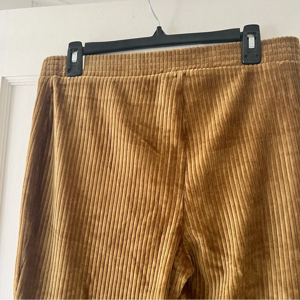Mustard Golden Yellow Ribbed Velour Velvet Flare Leg High Rise Pants Large - Image 5