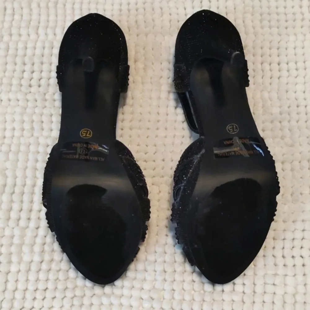 Jazz Salsa Latin Dance Shoes Dancing Sexy Heels Rhinestone Black Heels Size 7.5 - Image 6