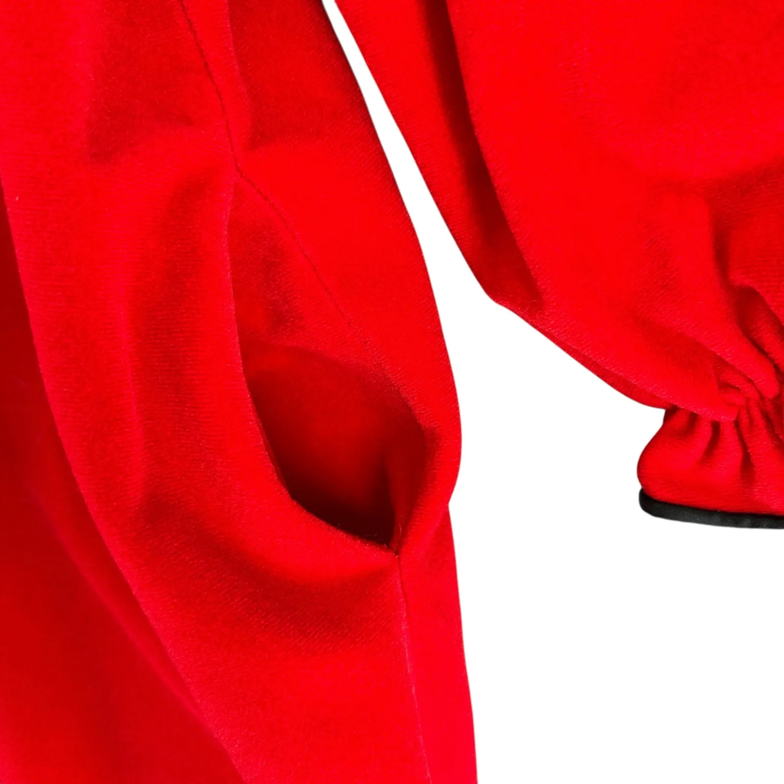 Vintage 1980s Red Velour Nightgown Large Gothic Romantic Floral Embroidered - Image 7