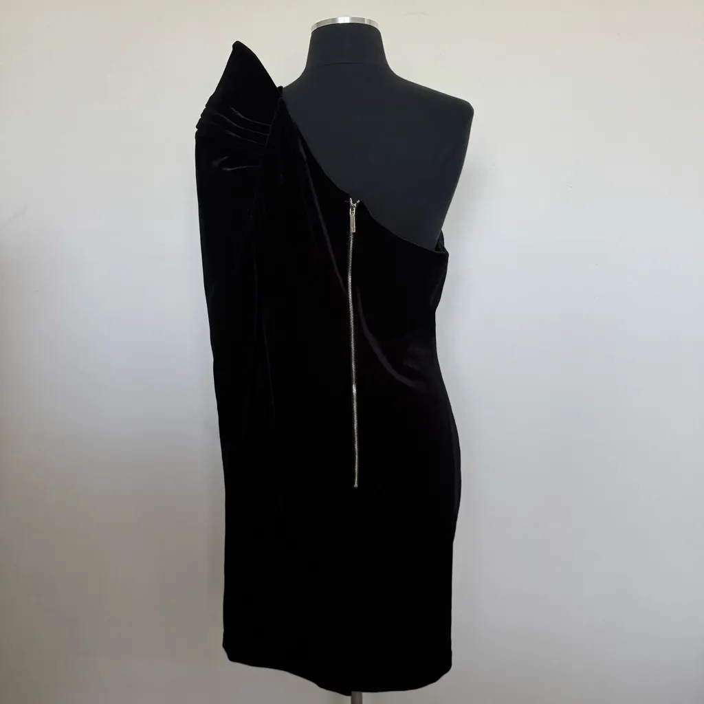 Ted Baker London Sculpted One Shoulder Velvet Black Dress Size 4 - Image 8