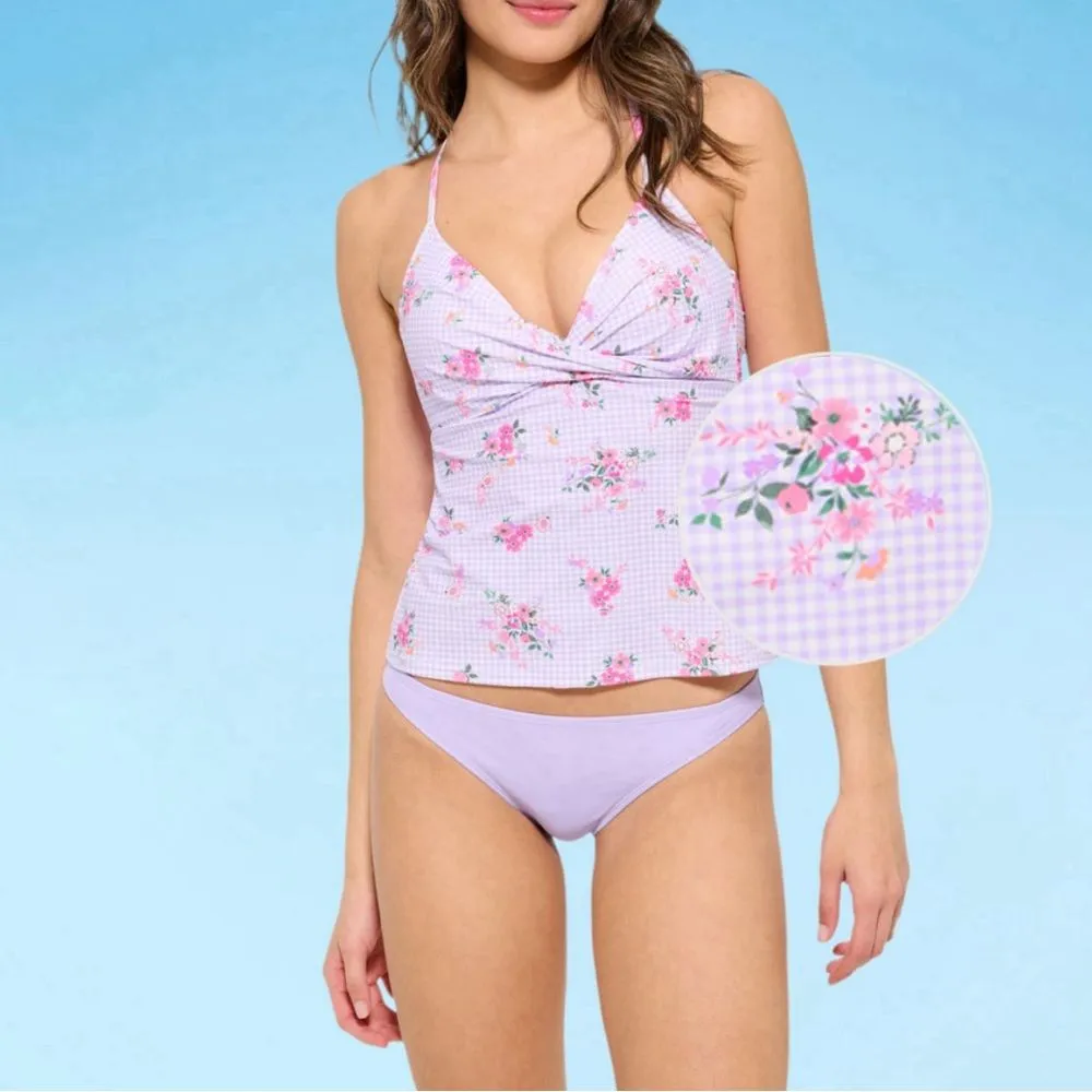 Decree Textured Floral Tankini Swimsuit Top Juniors Size X-large XL Purple Pink - Image 2