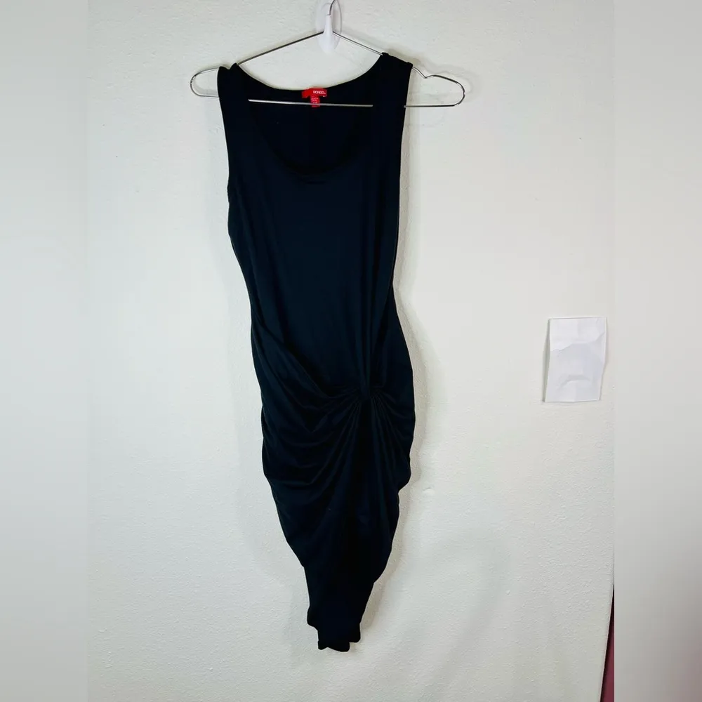 Bongo Black Bodycon Mini Dress Sz Small Ruched Stretch Sleeveless Party Dress - Image 4