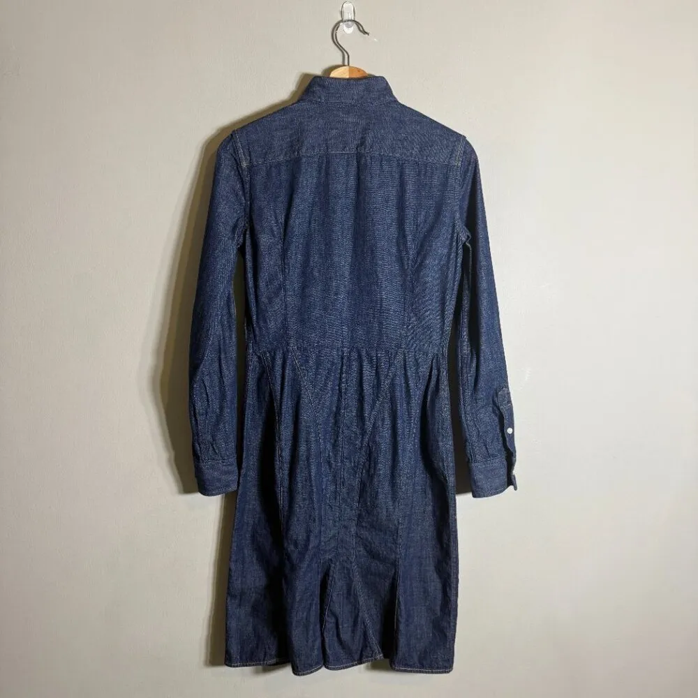 Polo Ralph Lauren Button Up Denim Shirt Dress Women's 2 Blue Fitted Preppy Chic - Image 8