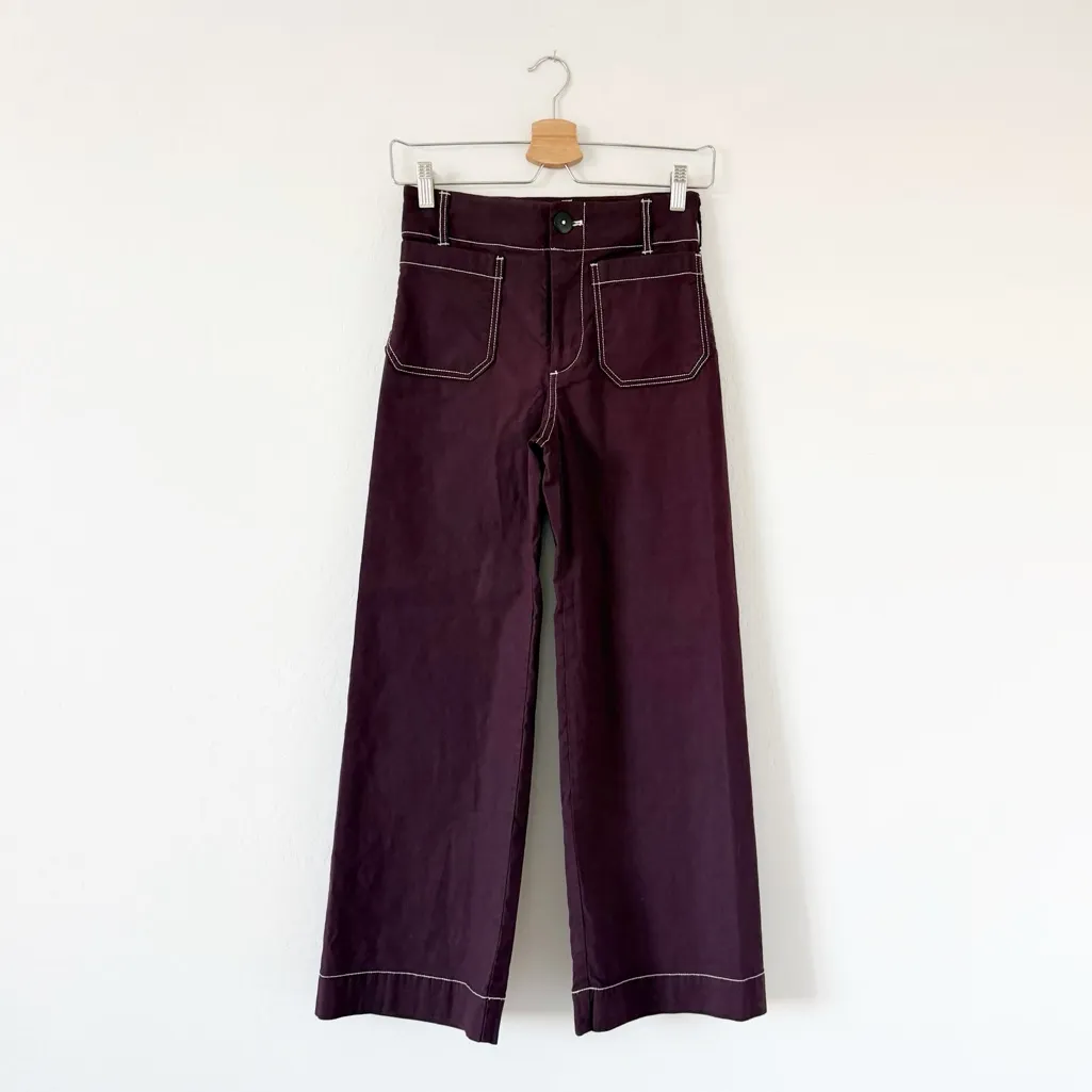 Anthropologie The Colette Merrick White Contrast-Stitch Cropped Wide-Leg Pant 24 - Image 7