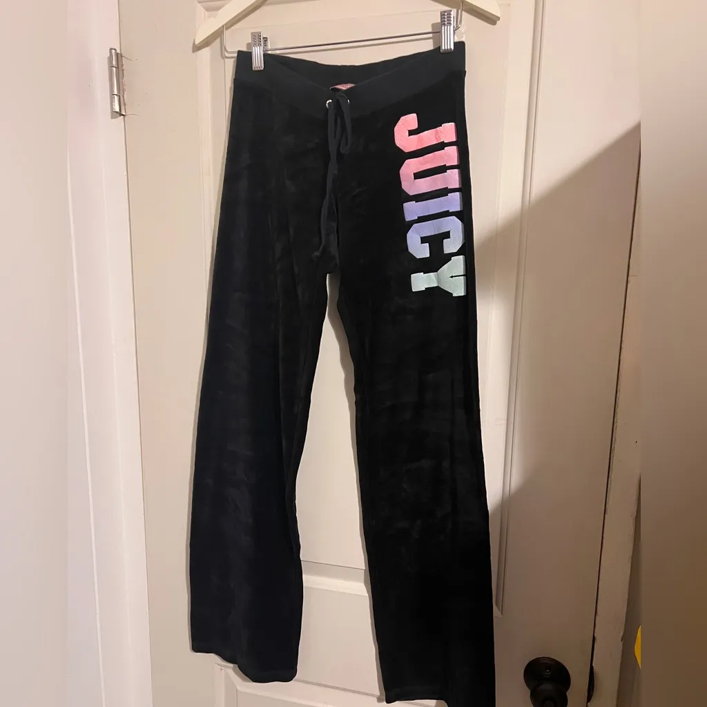 Juicy Couture Charcoal Black Y2K Flare Crown Velour Pants 90s Ombre - Image 2