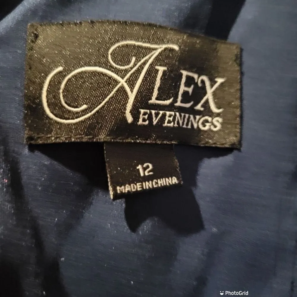 Alex Evenings Sequin Floral Lace Ribbon Rosette Round Neck Short Sleeve Gown - Image 11