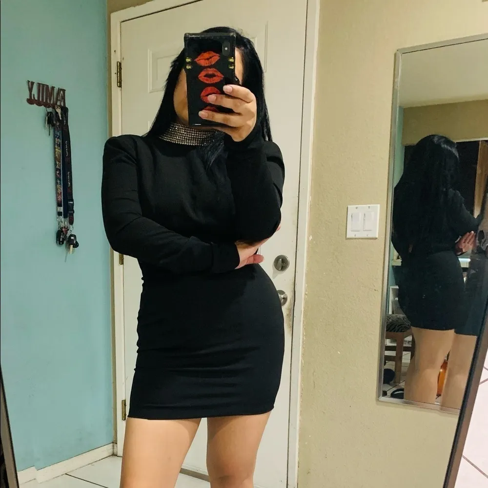 Naked Wardrobe The Statement Prom Party Black Long Sleeve Mini Dress‎ Size Small - Image 4