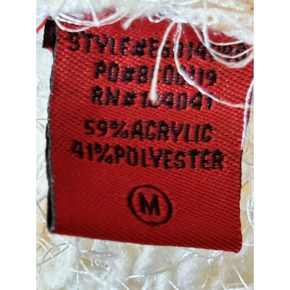 White & Peach Fuzzy Sweater Womens Medium Red Brand Matching Cowl Neck Scarf - Image 8