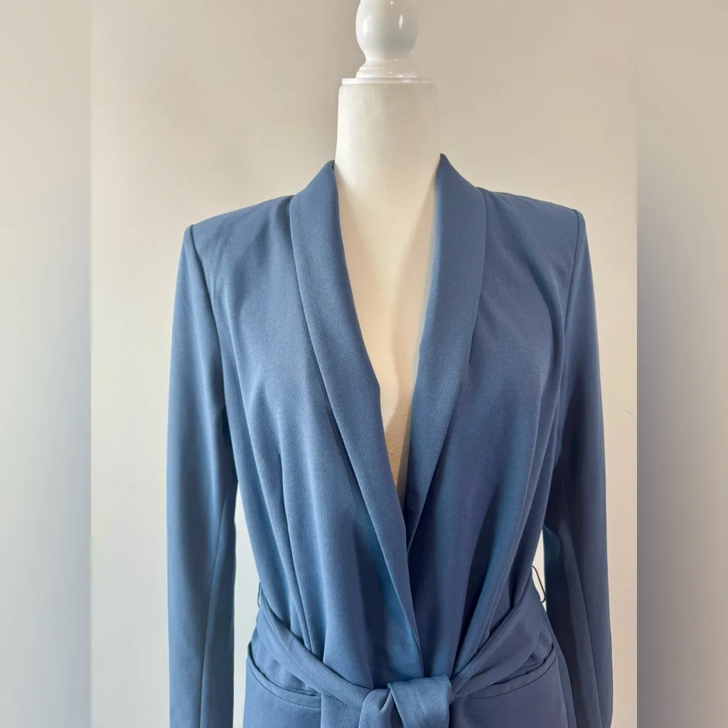 WHBM Slate Blue Slip On Belted Blazer Jacket Size 12 - Image 3