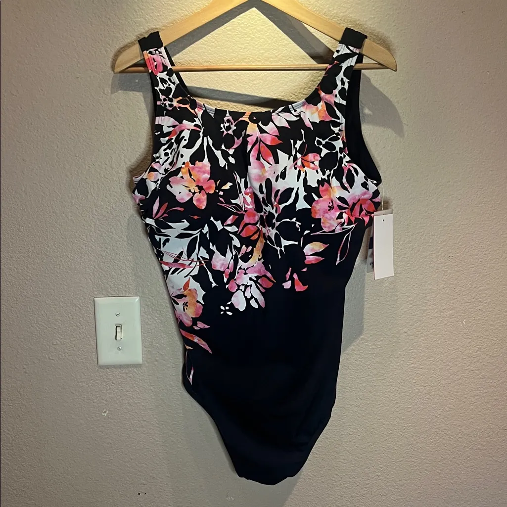 New Swimsuits For All Women’s One Piece High Neck Swimsuit Black Floral Size 20 - Image 2
