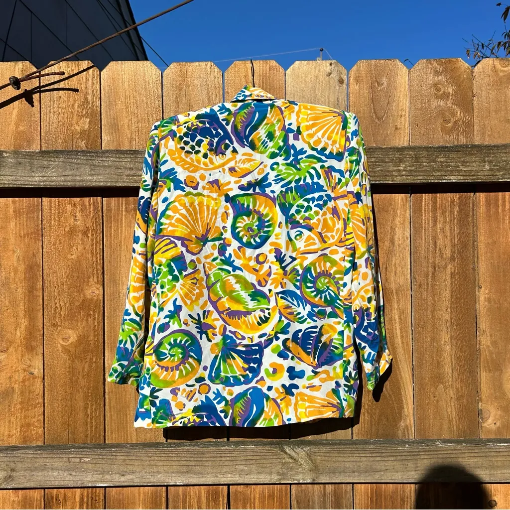 Vintage 80s Cedars Silk Oversized Blazer size medium shell nautical whimsy White - Image 9