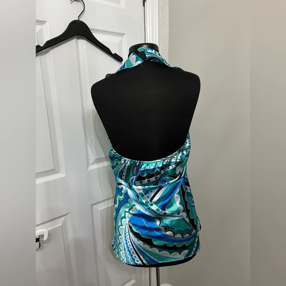 Super hot trendy blue Y2K baddie halter ruffled flowy mermaidcore top size large - Image 5
