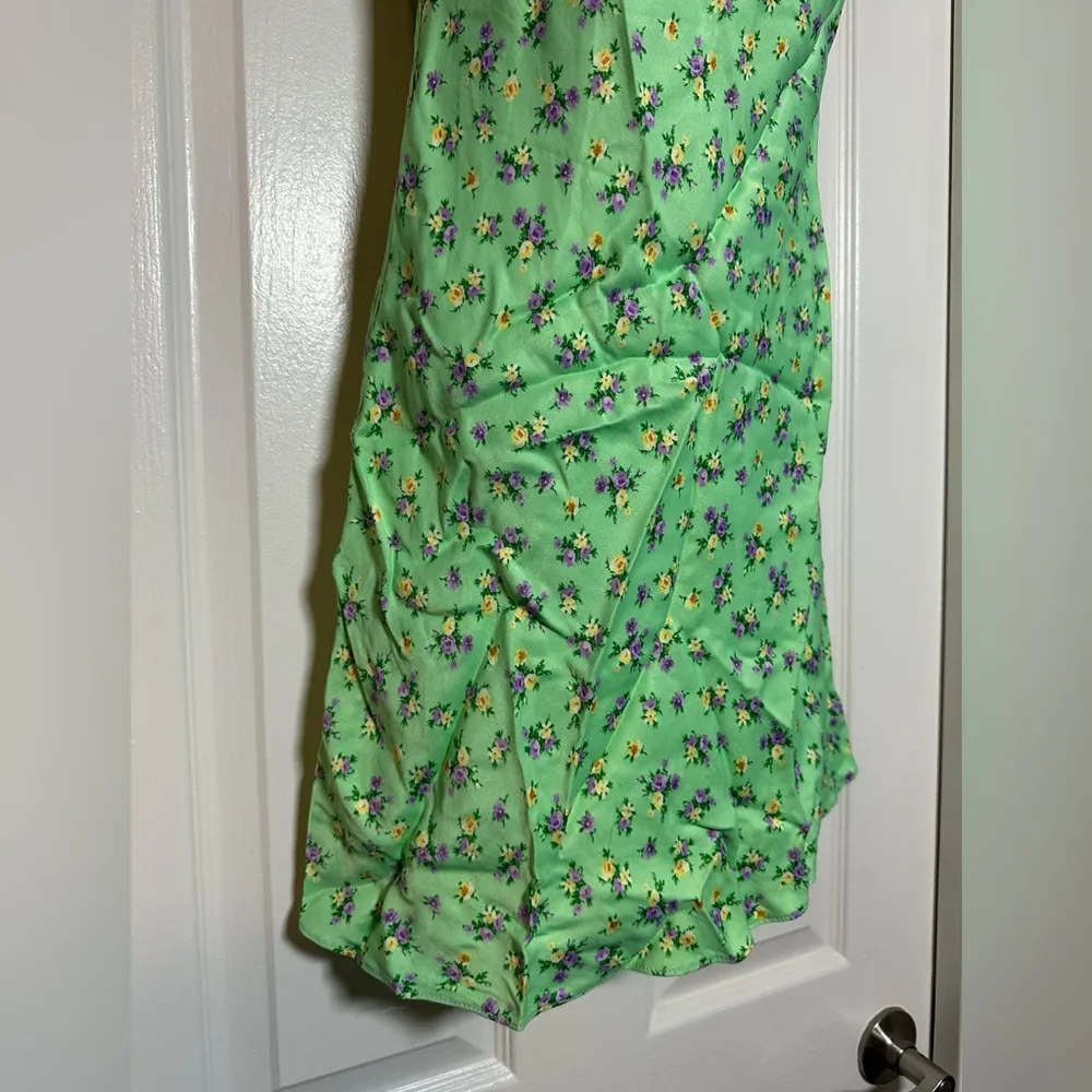 Zara Lime Green Feminine Floral Spaghetti Strap Tank Women’s Midi Bodycon Dress - Image 4