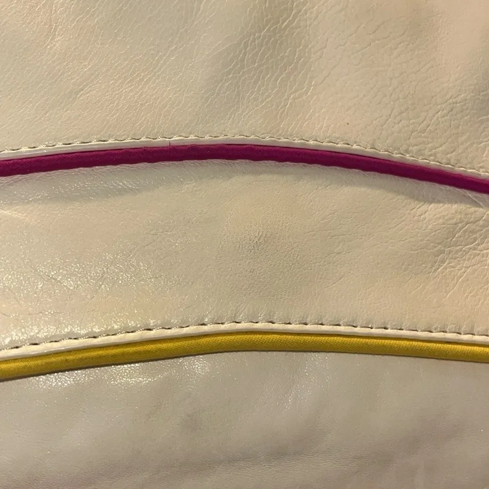 Kooba Vintage Leather Convertible Clutch Crossbody Bag with Neon Trim - Image 11