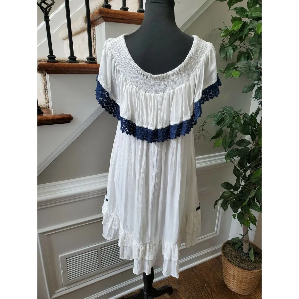 Ace Fashion Women's White & Blue 100% Rayon ShortSleeve Knee Length Dress - Image 6